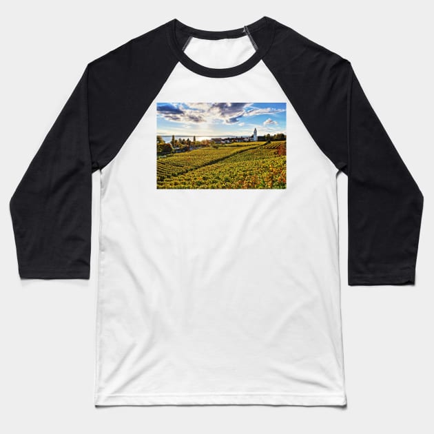 Sunset over Grape Orchards near Hagnau - Lake Constance Baseball T-Shirt by holgermader
